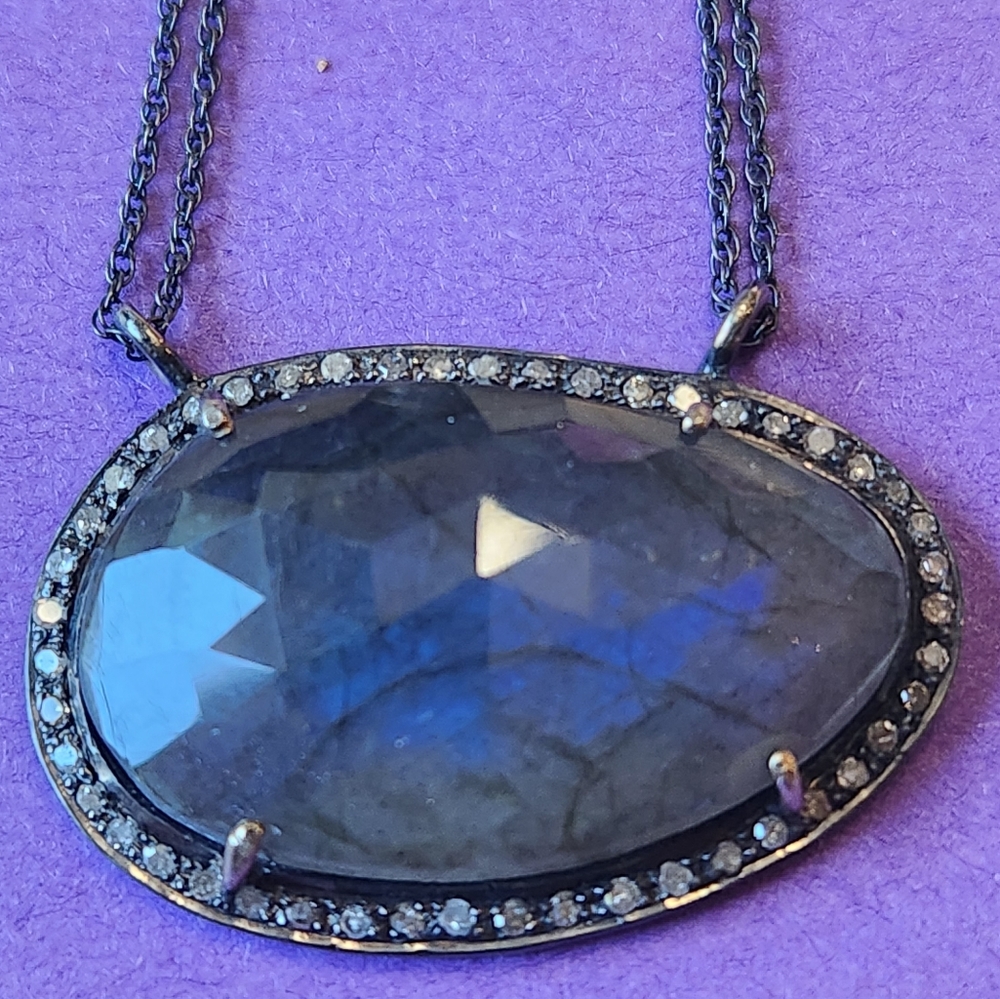 Labradorite Sterling and Diamond Necklace
